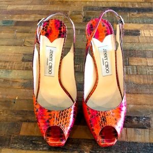Barely worn jimmy choo 115 mm heels in red/orange